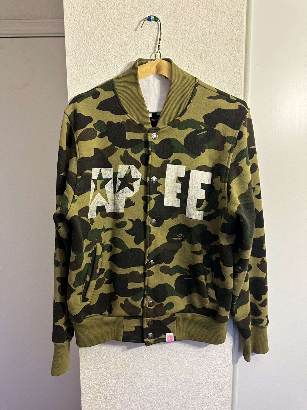 Bape Apee 1St Camo Varsity Jacket in Green, Women's (Size Small)