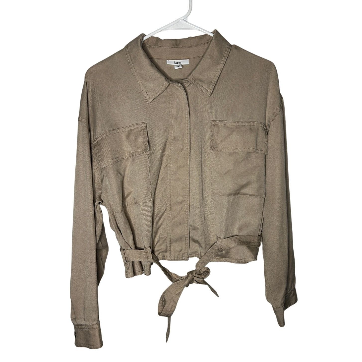 Bar Iii Women Pxl Cream Utility Jacket Cropped Cargo Belted in Beige