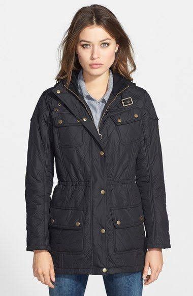 Barbour Arrow Quilted Hooded Anorak Jacket in Black, Women's (Size Small)