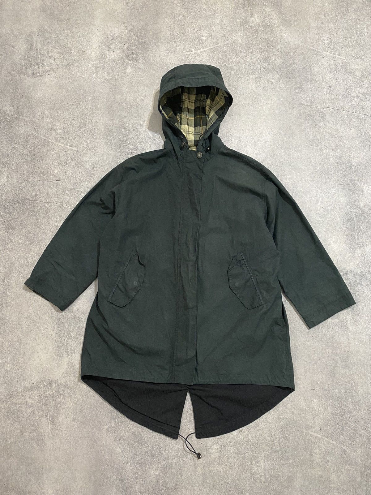 Barbour Rain Parka Wax Jacket Hooded Oversized in Green, Women's (Size Medium)