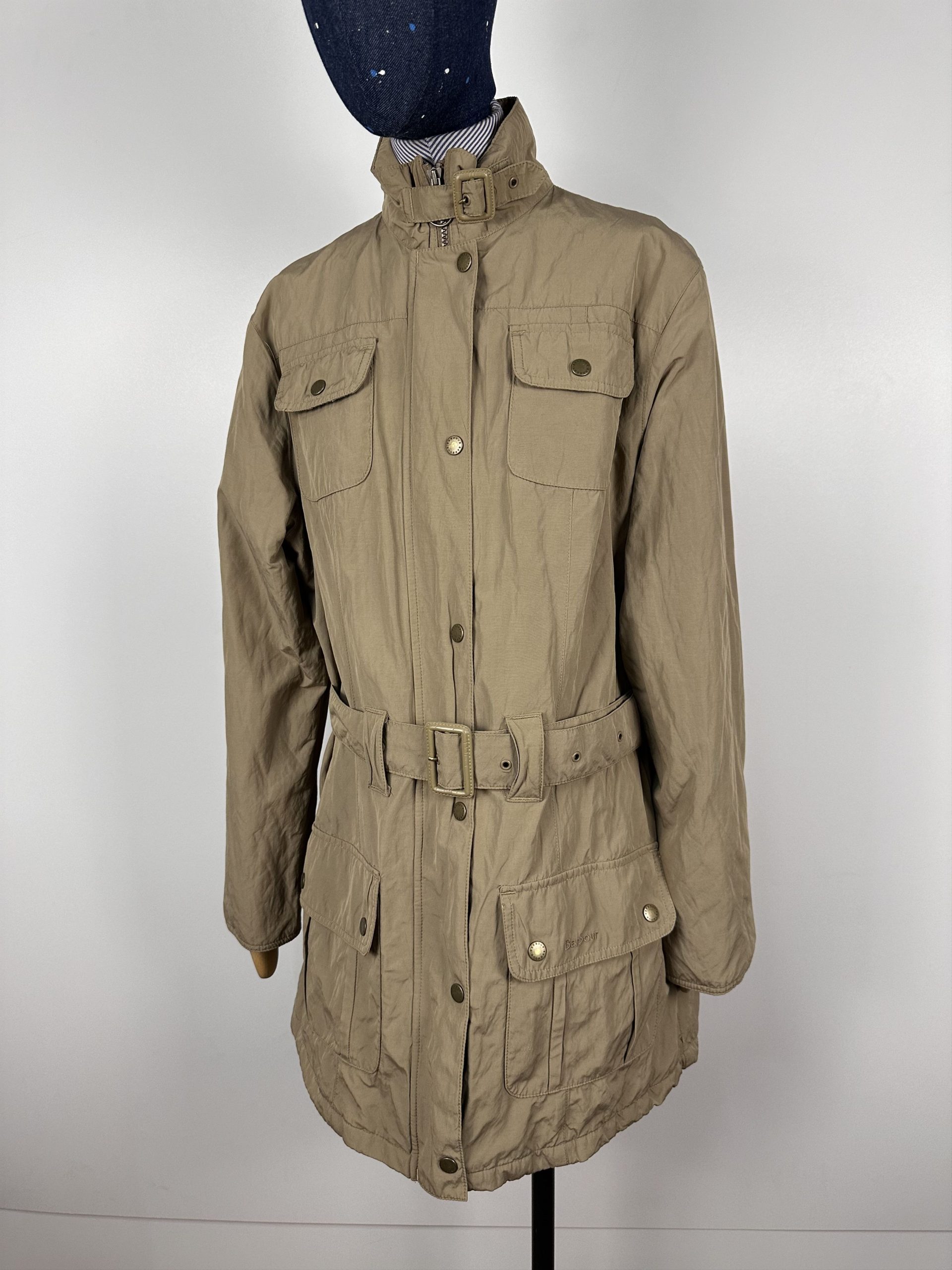 Barbour Steel Utility Mac Full Zip Jacket Polyamide Belted in Khaki, Women's (Size 2XL)