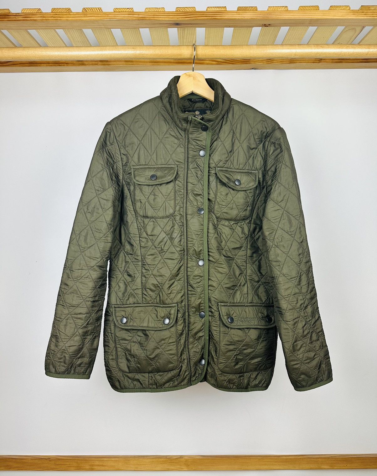 Barbour Utility Winter Polarquilt Quilted Jacket With Fleece in Olive, Women's (Size Large)