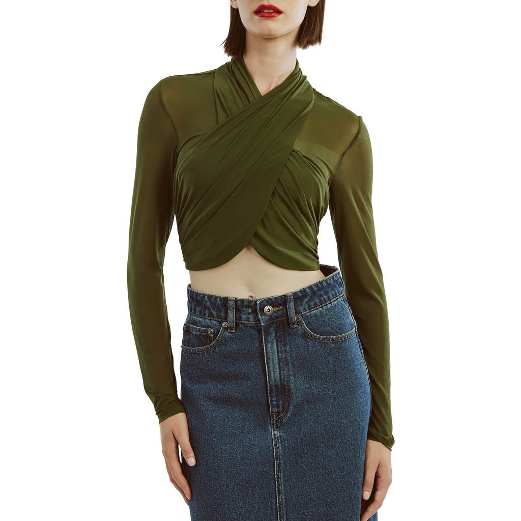 Bardot Aliyah Twist Front Crop Top in Khaki at Nordstrom, Size X-Small