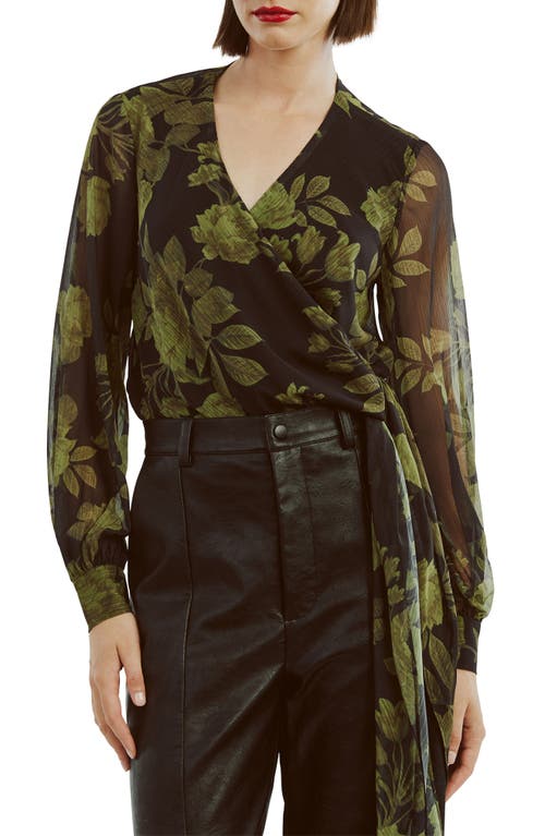 Bardot Diana Floral Georgette Wrap Top in Green Flo at Nordstrom, Size 2