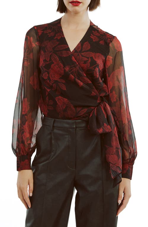 Bardot Diana Floral Georgette Wrap Top in Red Floral at Nordstrom, Size 2Regular