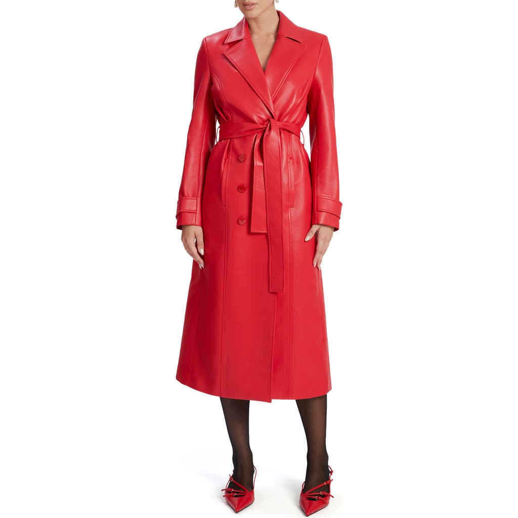 Bardot Faux Leather Trench Coat in Famous Red at Nordstrom, Size X-Small