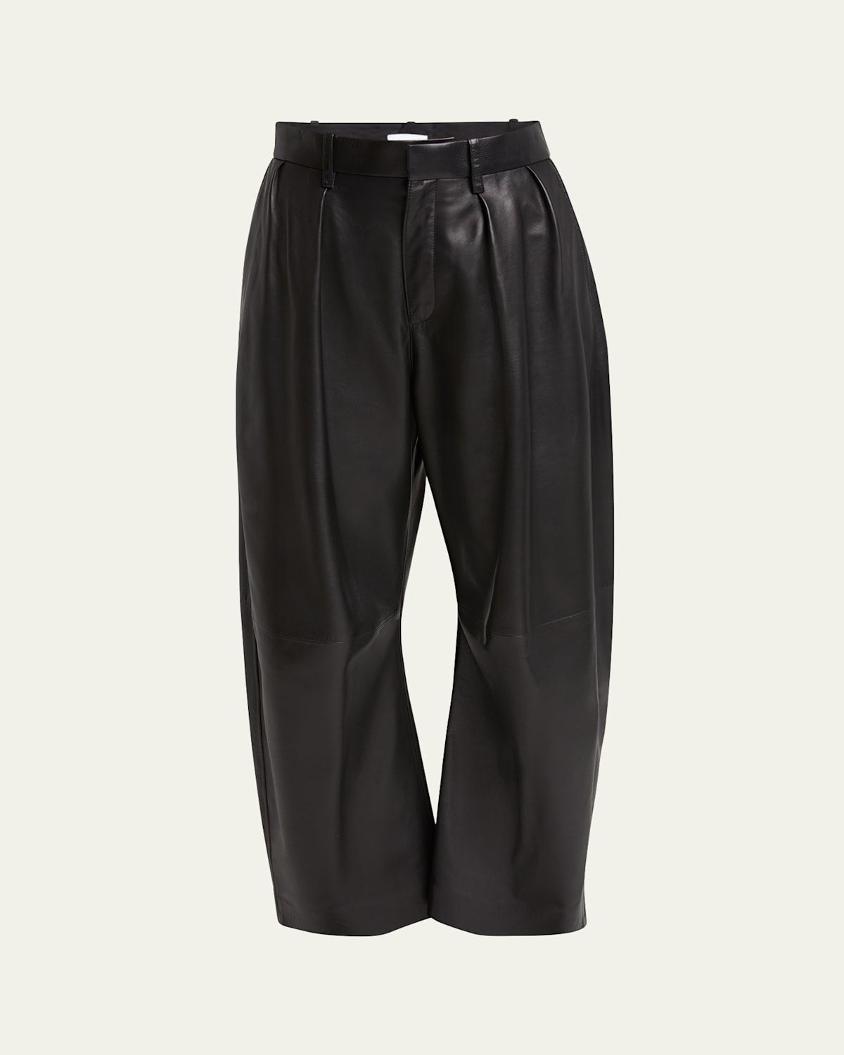 Barrel Shaped Pleated Leather Trousers