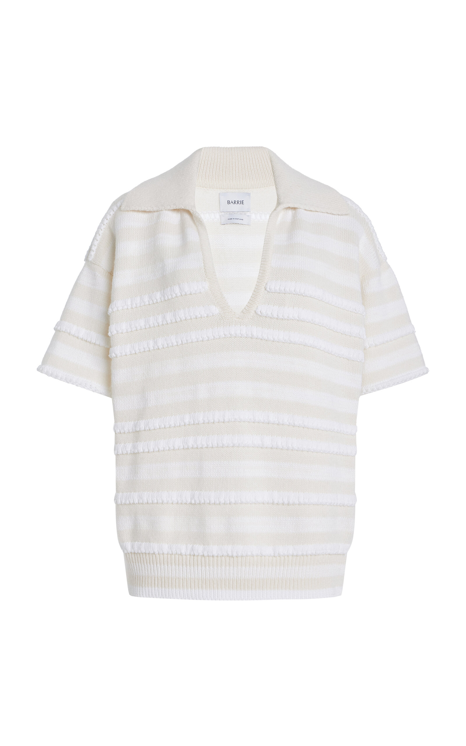 Barrie - Ruffle-Striped Cashmere Polo Top - Stripe - M - Moda Operandi