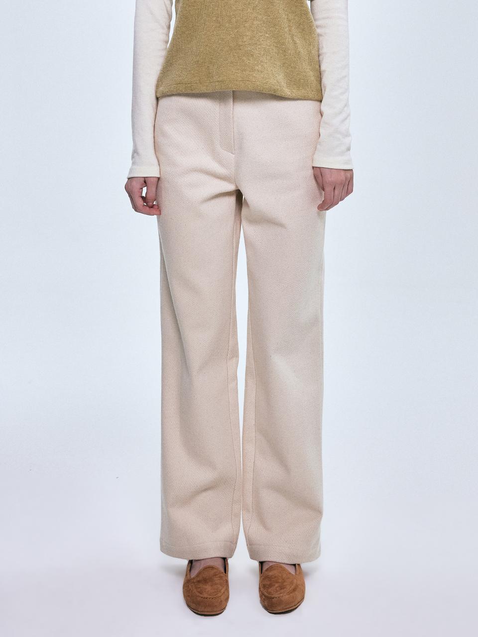 Basic Fleece-Lined Straight-Leg Pants [Ivory]