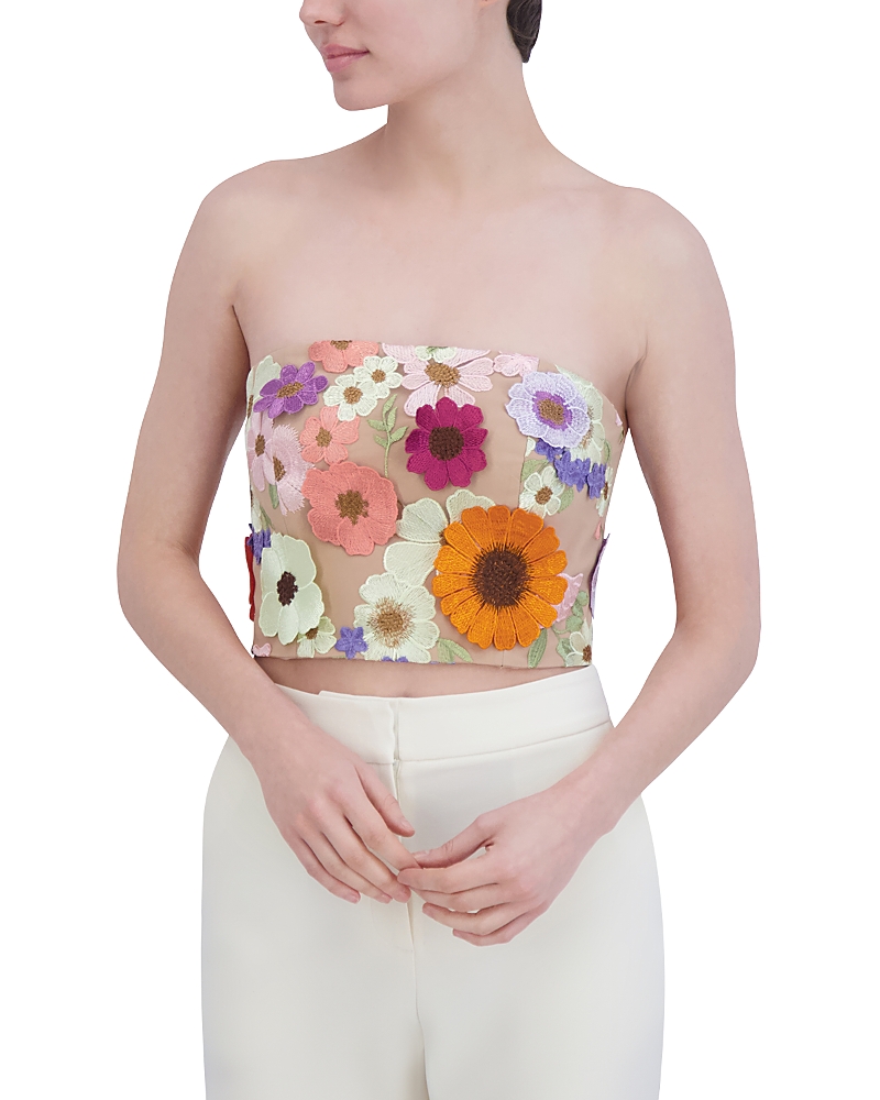 Bcbgmaxazria Tulle Floral Embroidered Crop Top