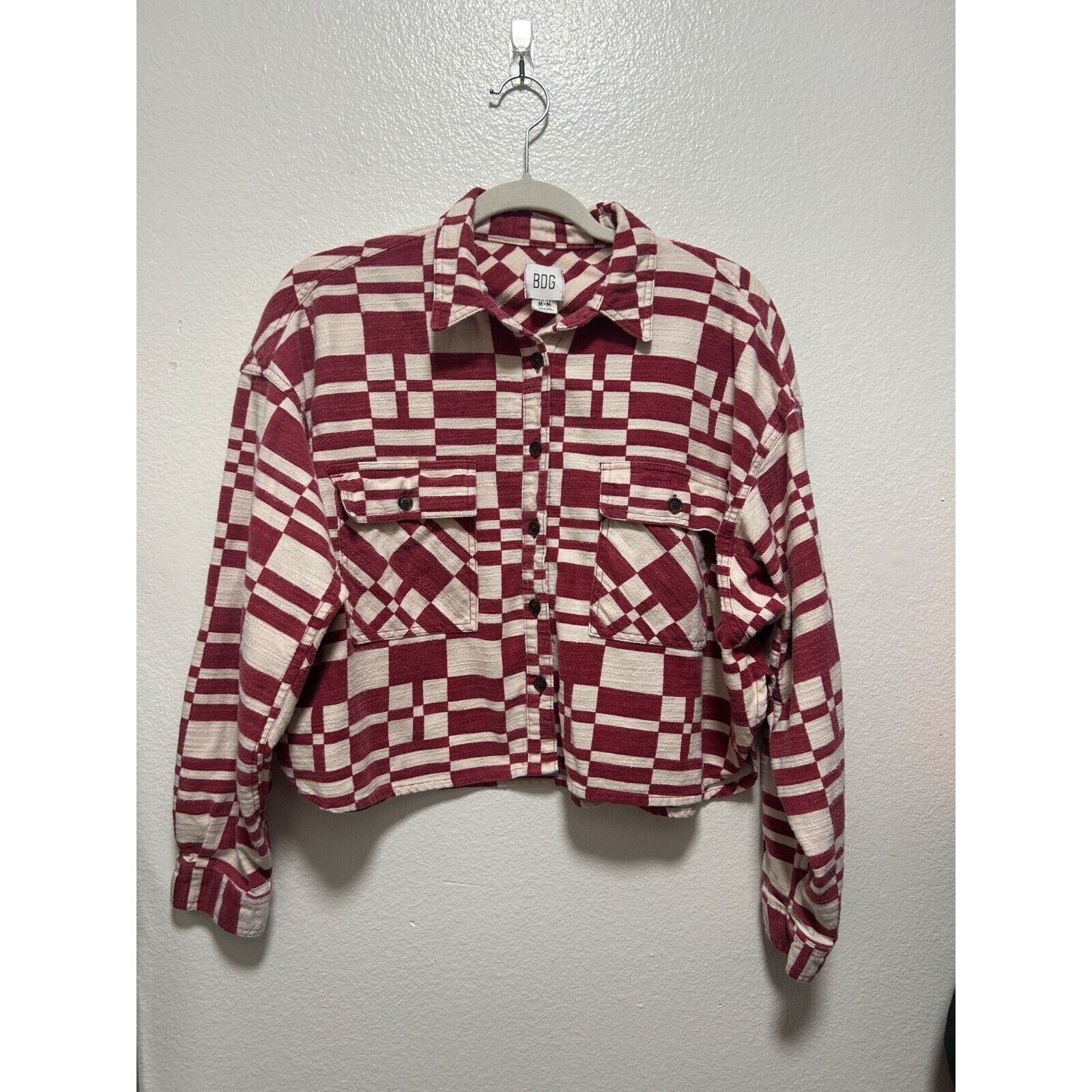 Bdg Urban Outfitters Red And Pink Cropped Shacket Size Med, Women's