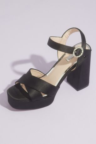 Be Mine Satin Platform Heeled Sandals in Black Size: 5 David's Bridal