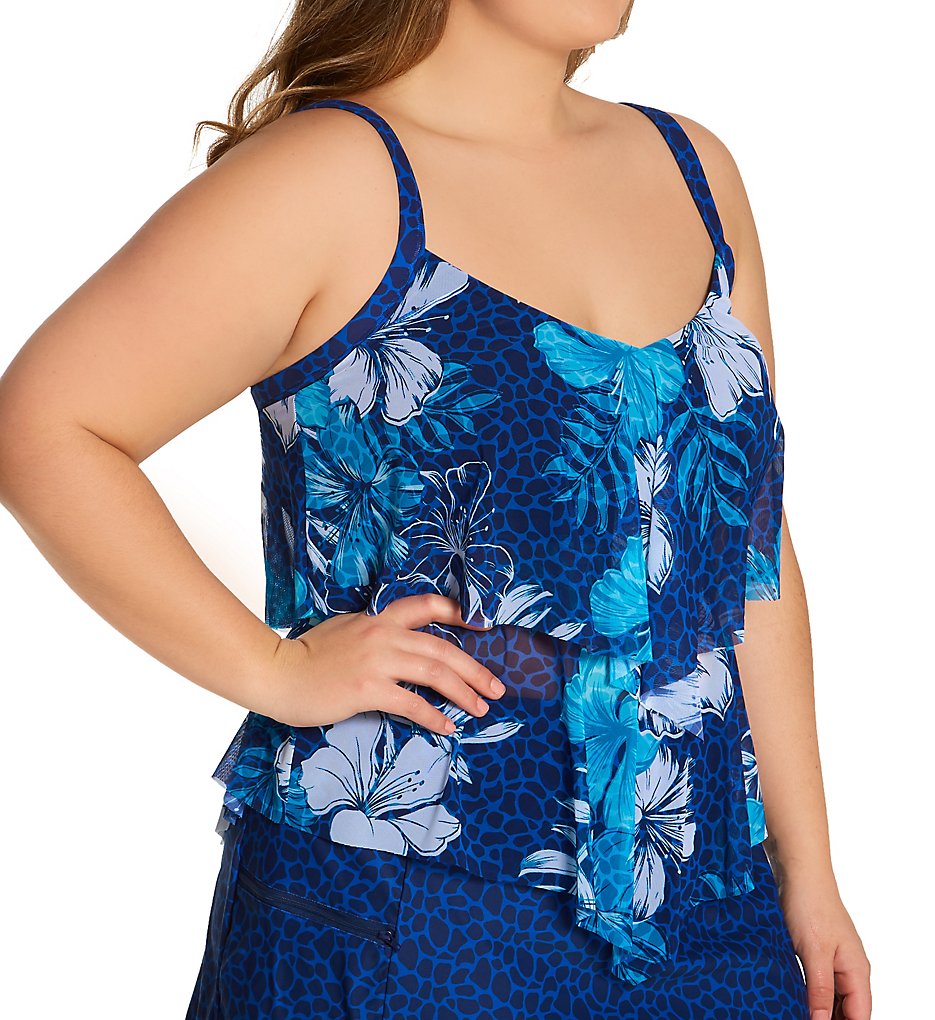 Beach House Woman Women's Hawaiian Hideaway Portia Mesh Tankini Swim Top in Admiral | Plus Size 16W | HerRoom.com