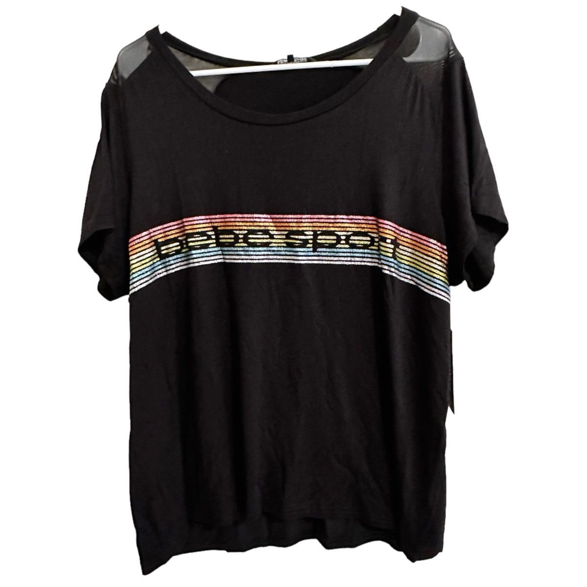 Bebe Black Shirt Size 1X Glitter Striped Tee Nwt, Women's