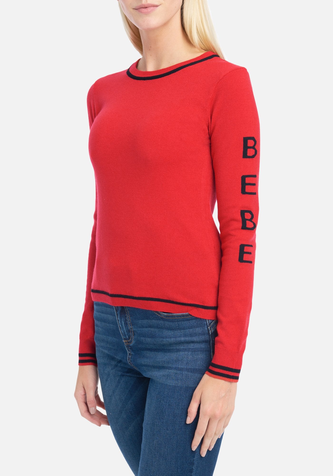 Bebe Logo Sleeve Knit Top