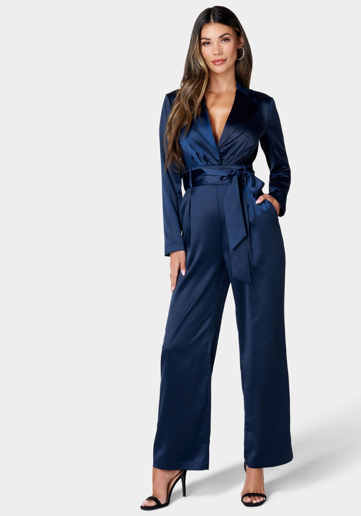 Bebe Women's Satin Blazer Jumpsuit - XLarge - Navy