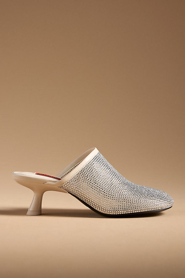 Beep Crystal Mesh Kitten-Heel Mules