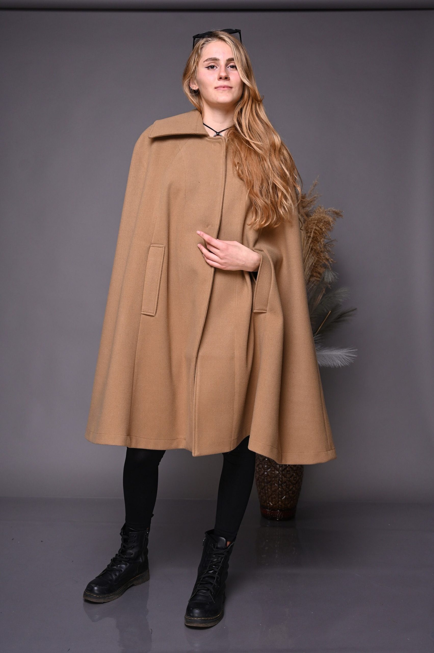 Beige Cape Poncho For Women, Winter Coat, Plus Size Clothing, Maxi Wool Cape, Camel Oversize Gabyga