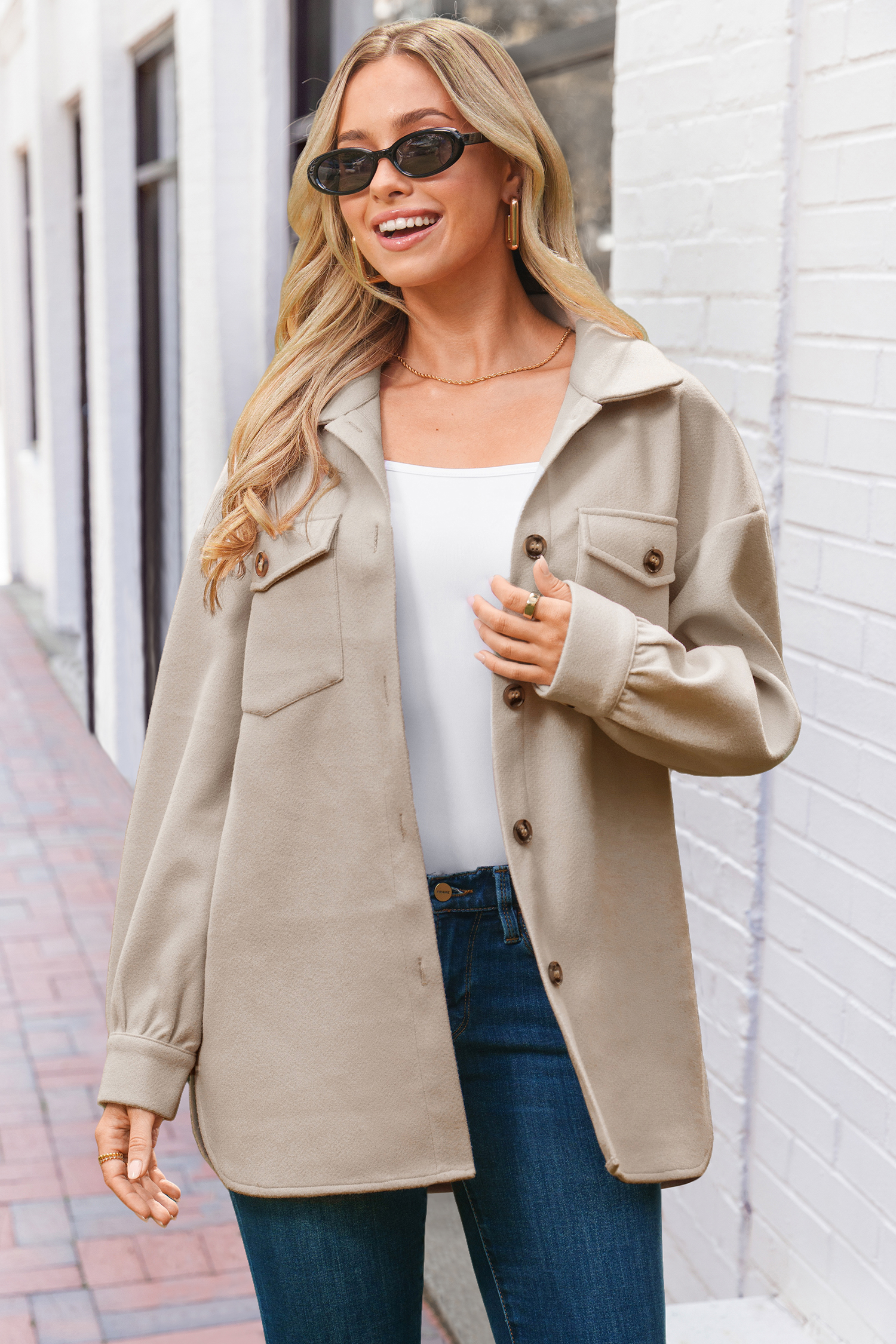 Beige Collared Button Up Coat - XL