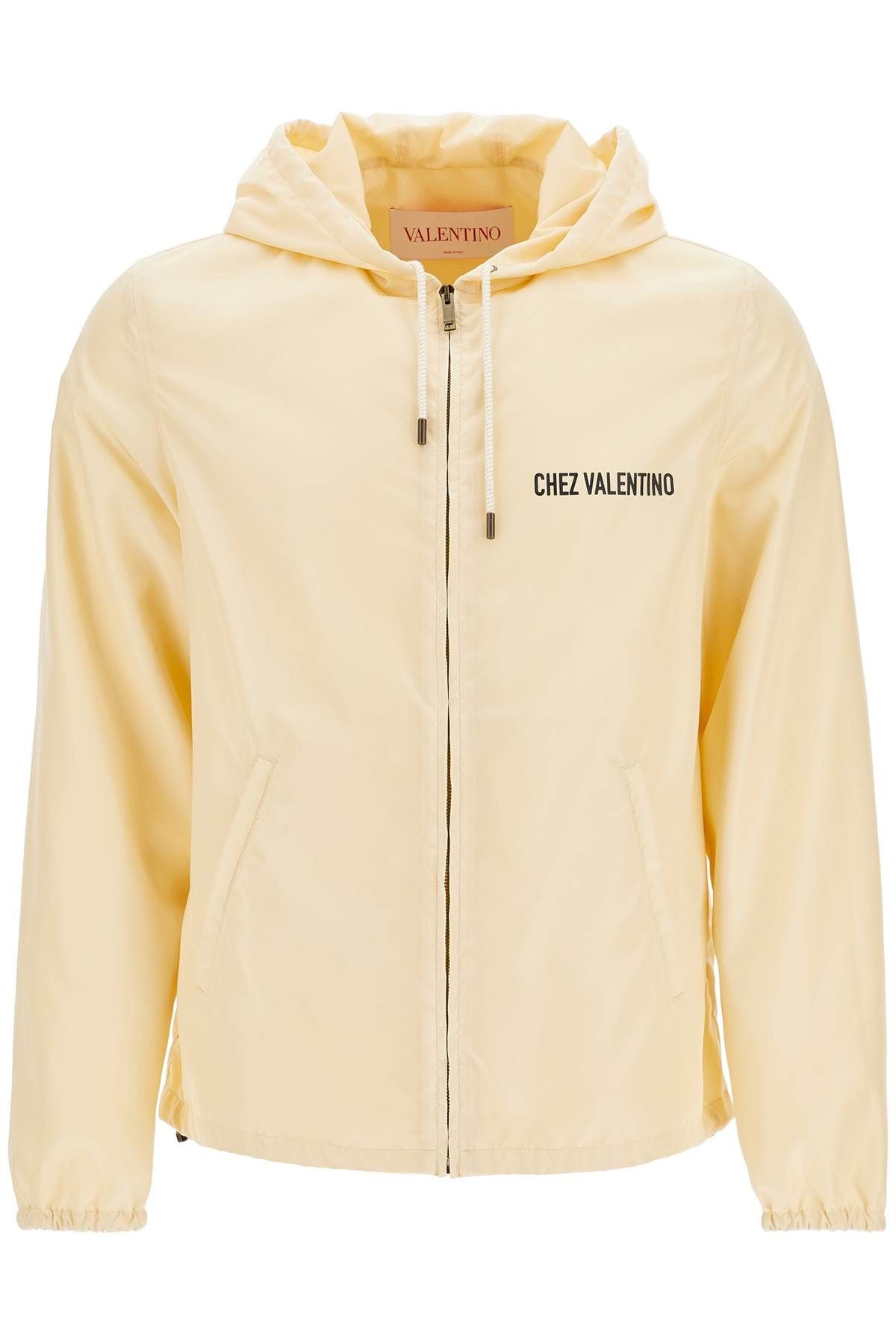 Beige Hooded Windbreaker In Logoed Polyamide