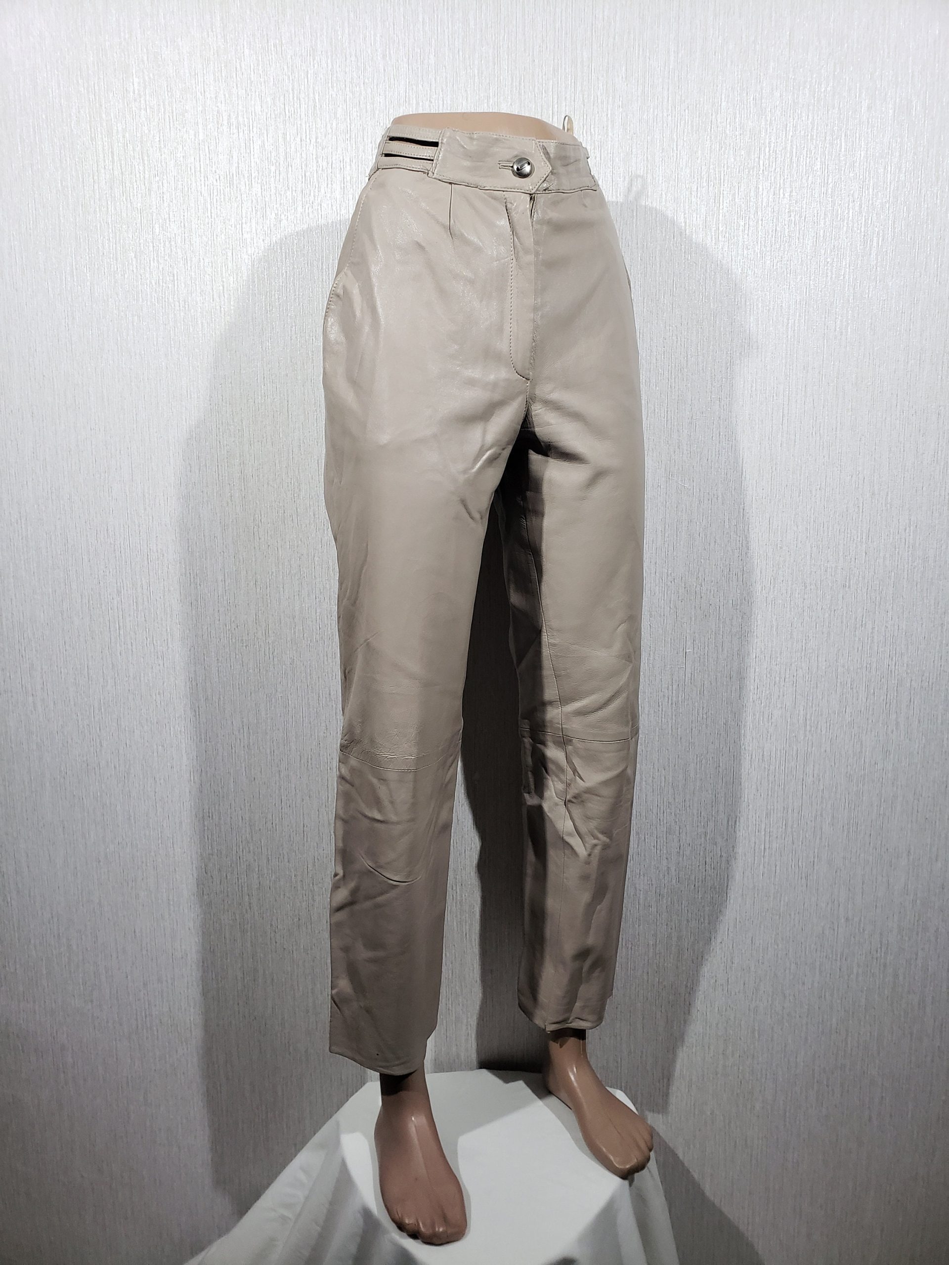 Beige Women's Leather Pants. Original Pants Made Of Genuine Leather