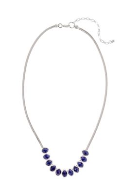 Belk Silver Tone 16''+ 3'' Extender Frontal Necklace of Organic Blue Stone Sliders on Chain