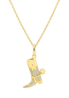 Belk & Co 1/10 ct. t.w. Diamond Cowboy Boot Pendant Necklace with 18" Cable Chain in Gold Plated Metal, Silver, 18 in