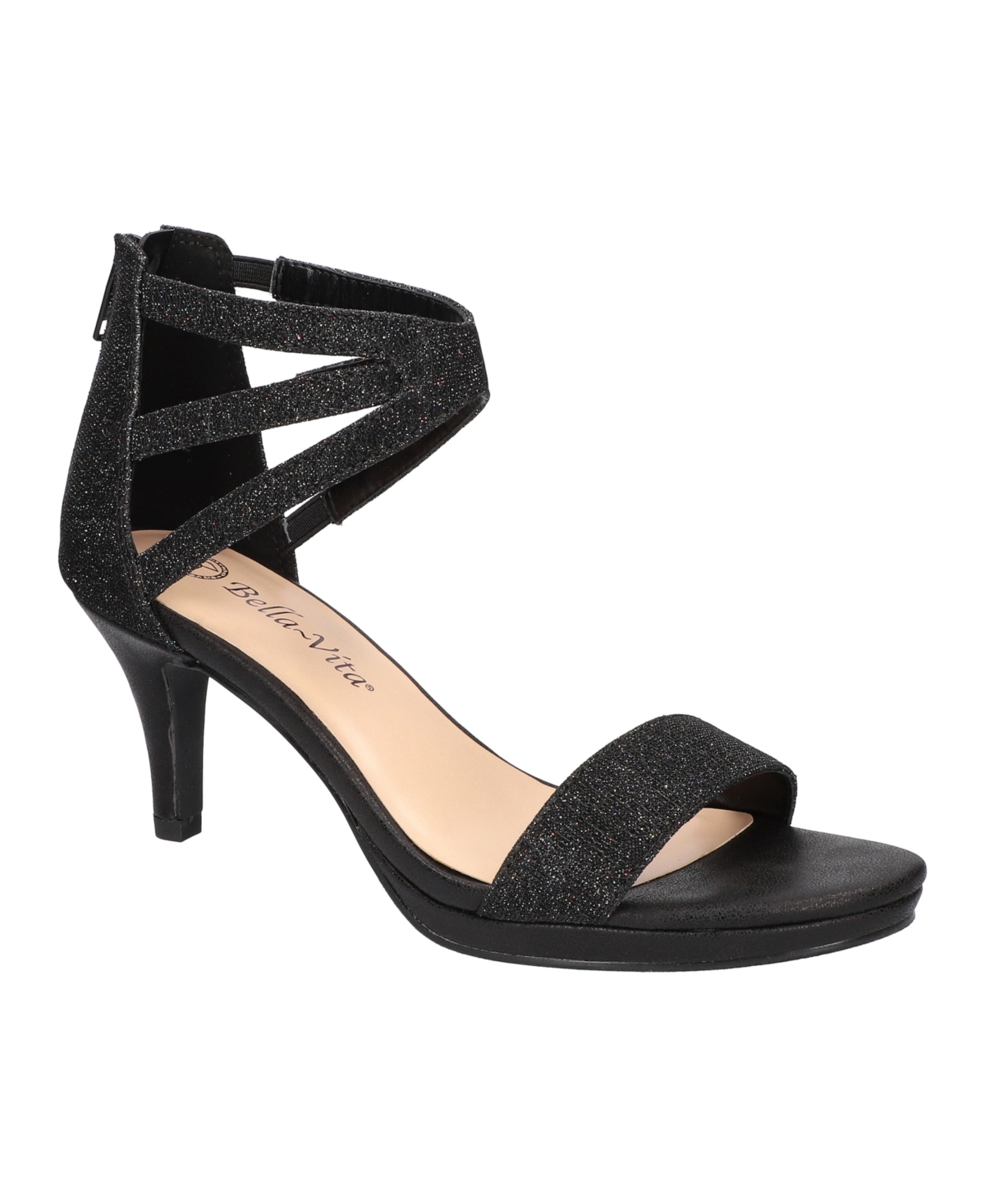 Bella Vita Women's Everly Heeled Sandals - Black Glitter Fabric