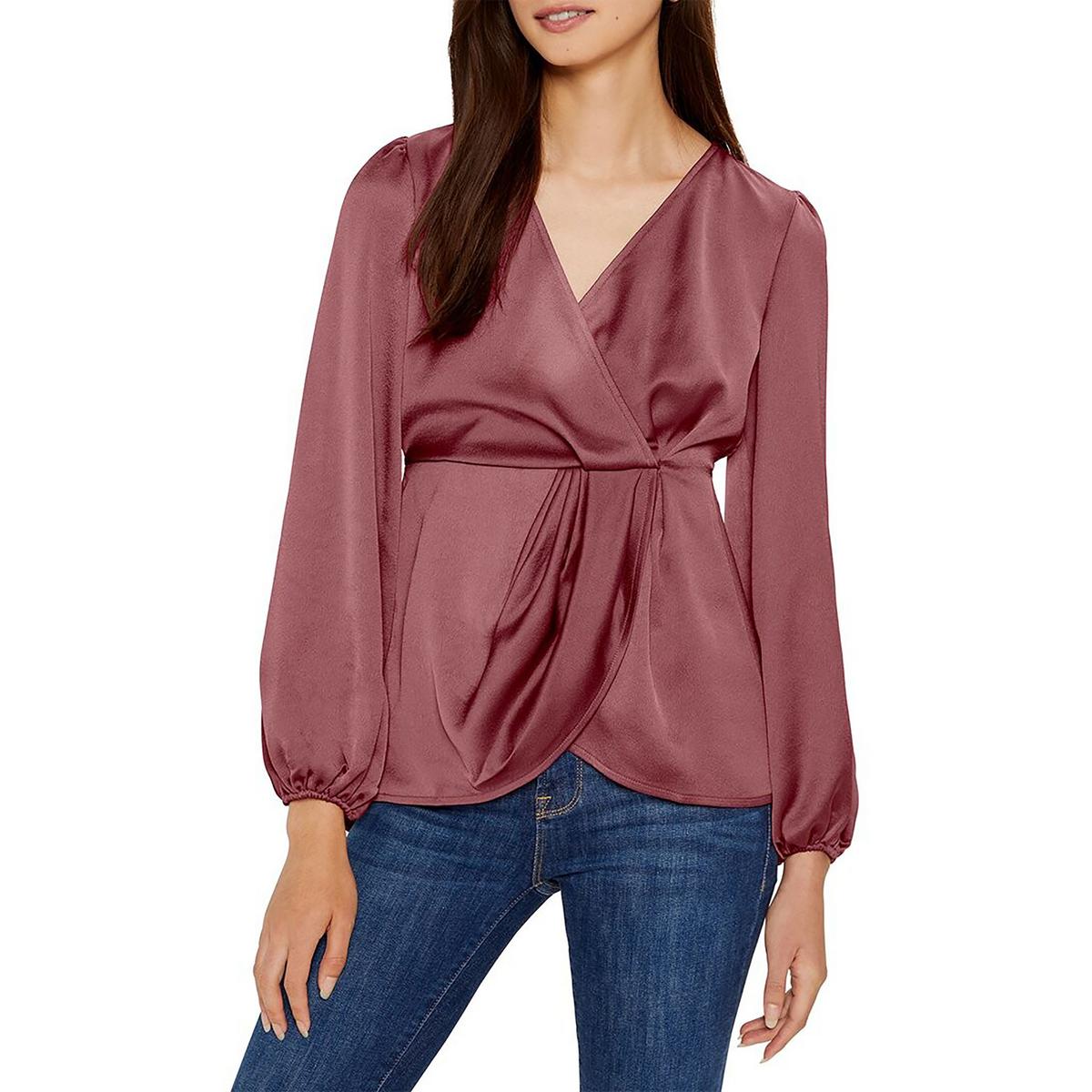 Bella Womens Pleated V-Neck Wrap Top