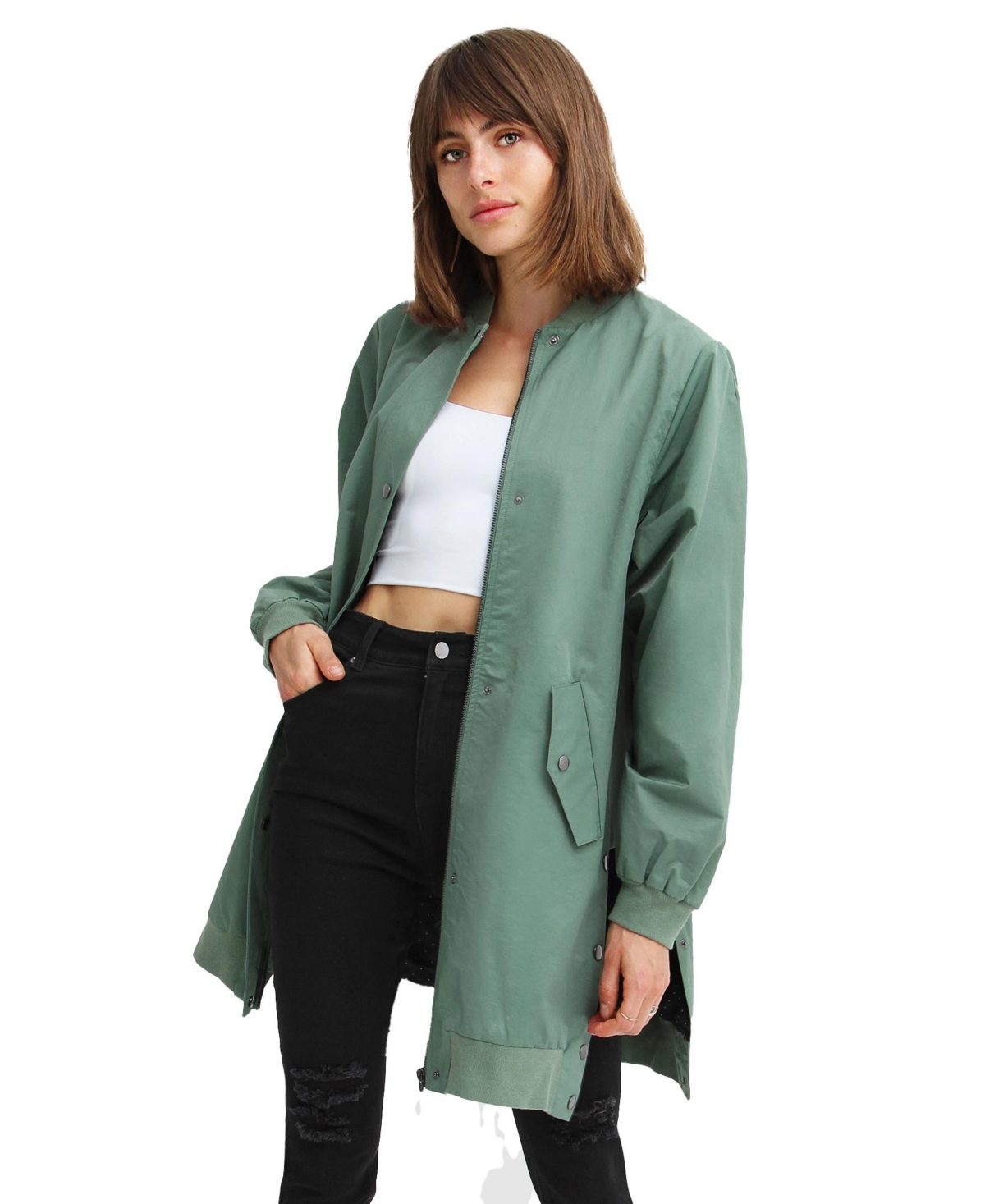 Belle & Bloom Chasing You Long Bomber Jacket - Military