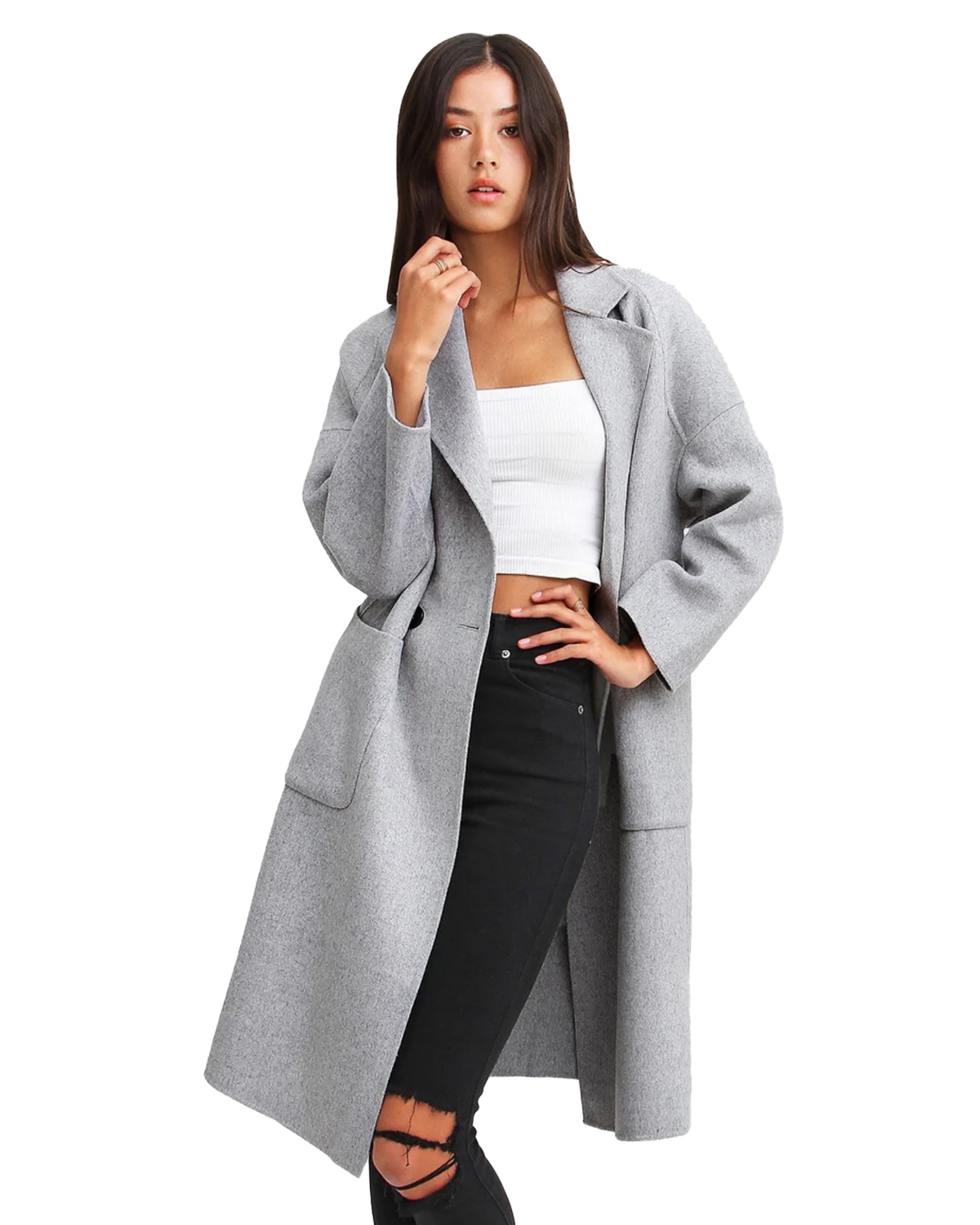 Belle & Bloom Publisher Double-Breasted Wool Blend Coat - Grey marle