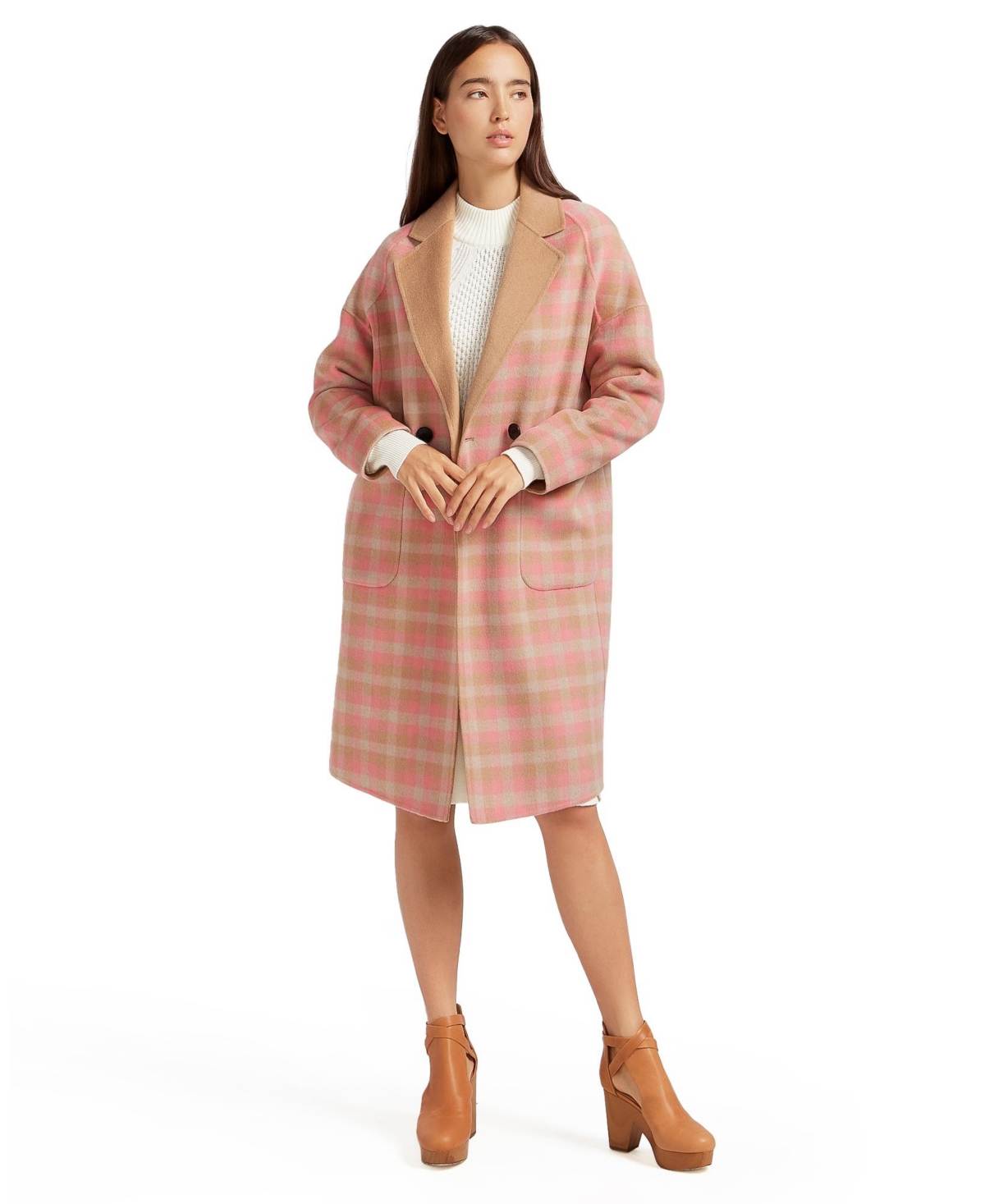 Belle & Bloom Publisher Double-Breasted Wool Blend Coat - Iced vovo check