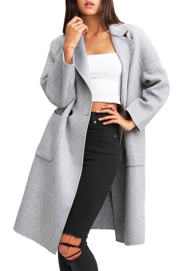 Belle & Bloom Publisher Double-Breasted Wool Blend Coat in Grey Marle at Nordstrom Rack, Size Large