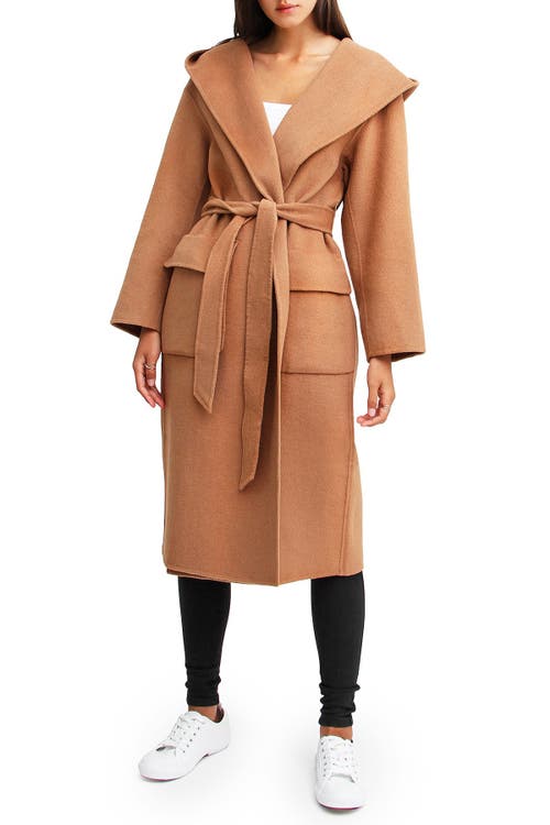 Belle & Bloom Runaway Wool Blend Robe Coat in Dark Camel at Nordstrom, Size Small Au