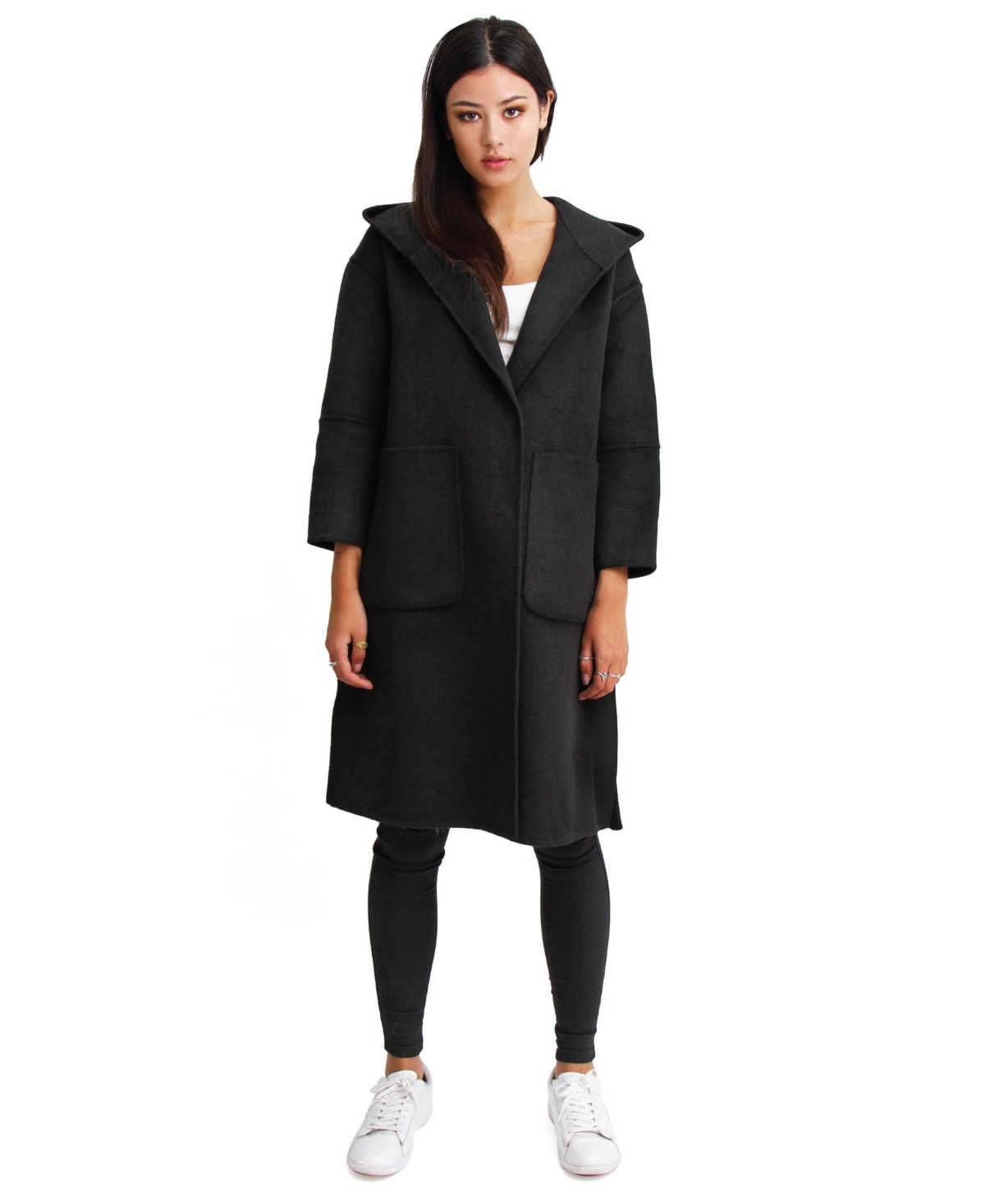 Belle & Bloom Walk This Way Wool Blend Oversized Coat - Black