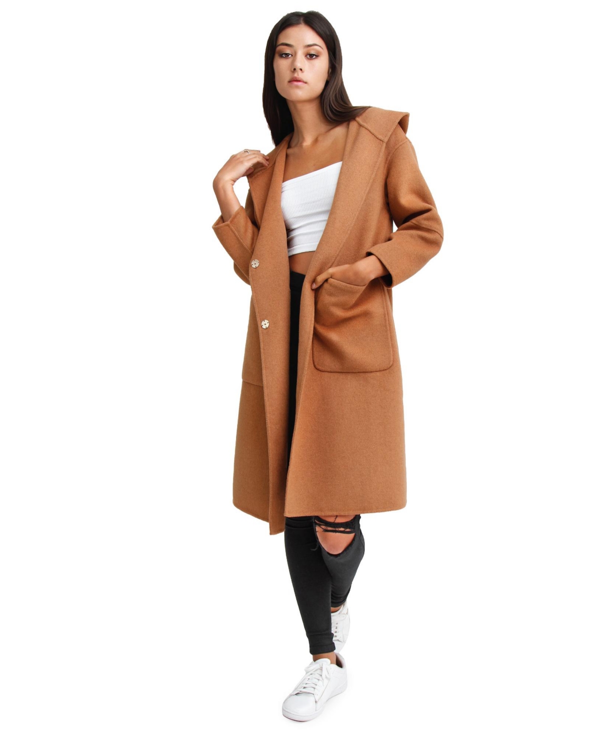 Belle & Bloom Walk This Way Wool Blend Oversized Coat - Camel