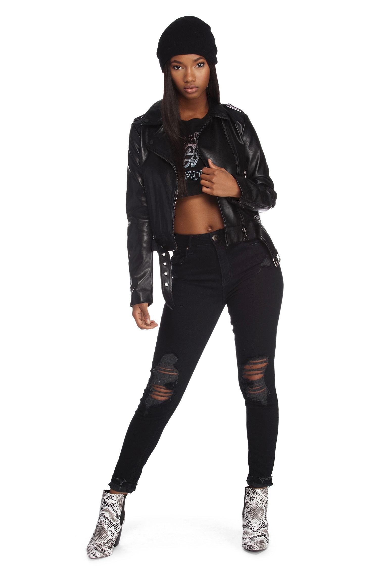 Belt It Out Faux Leather Jacket