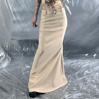 Belt Waist Plain Maxi Mermaid Skirt