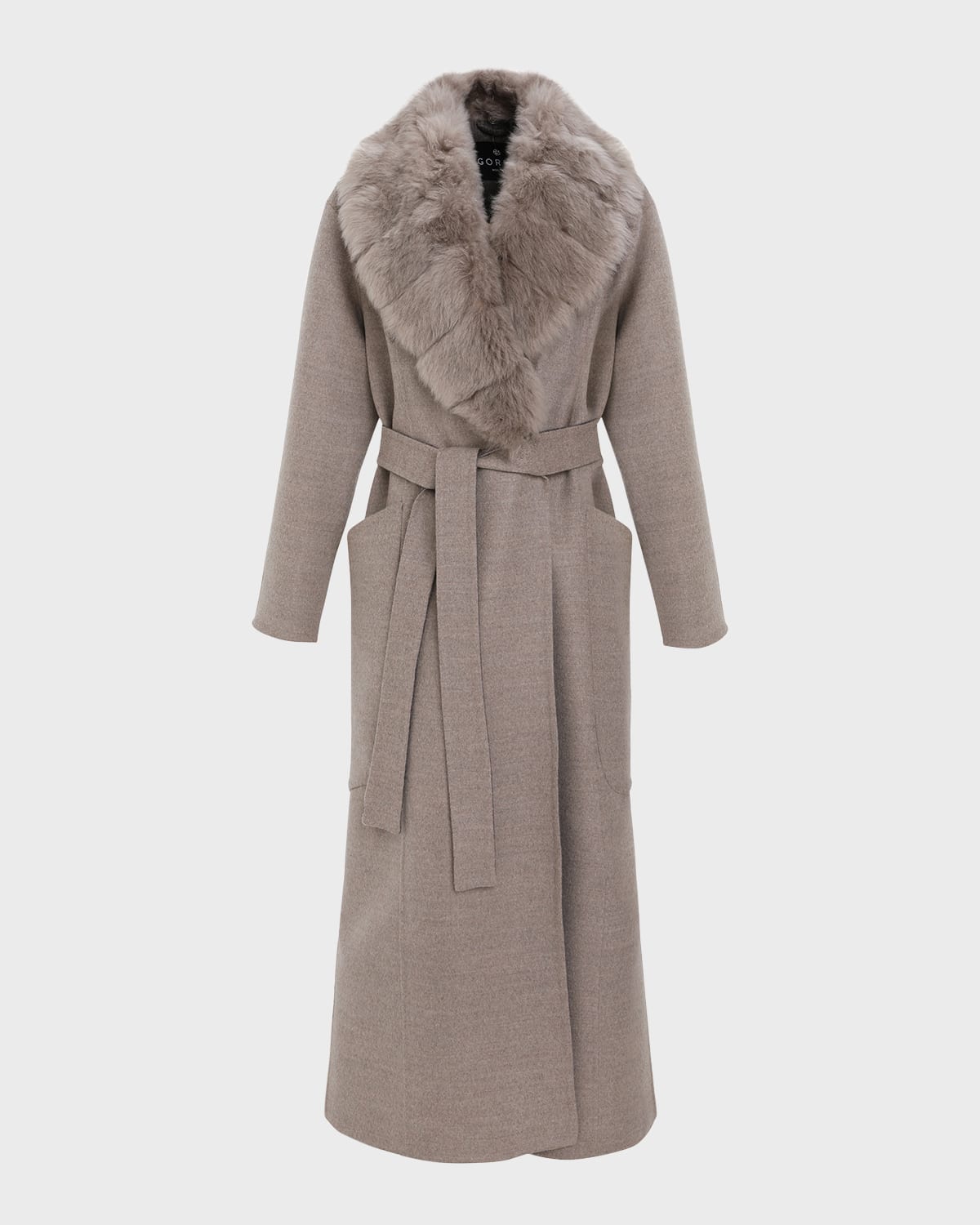 Belted Cashmere Wrap Coat with Detachable Merinillo Lamb Shearling Collar