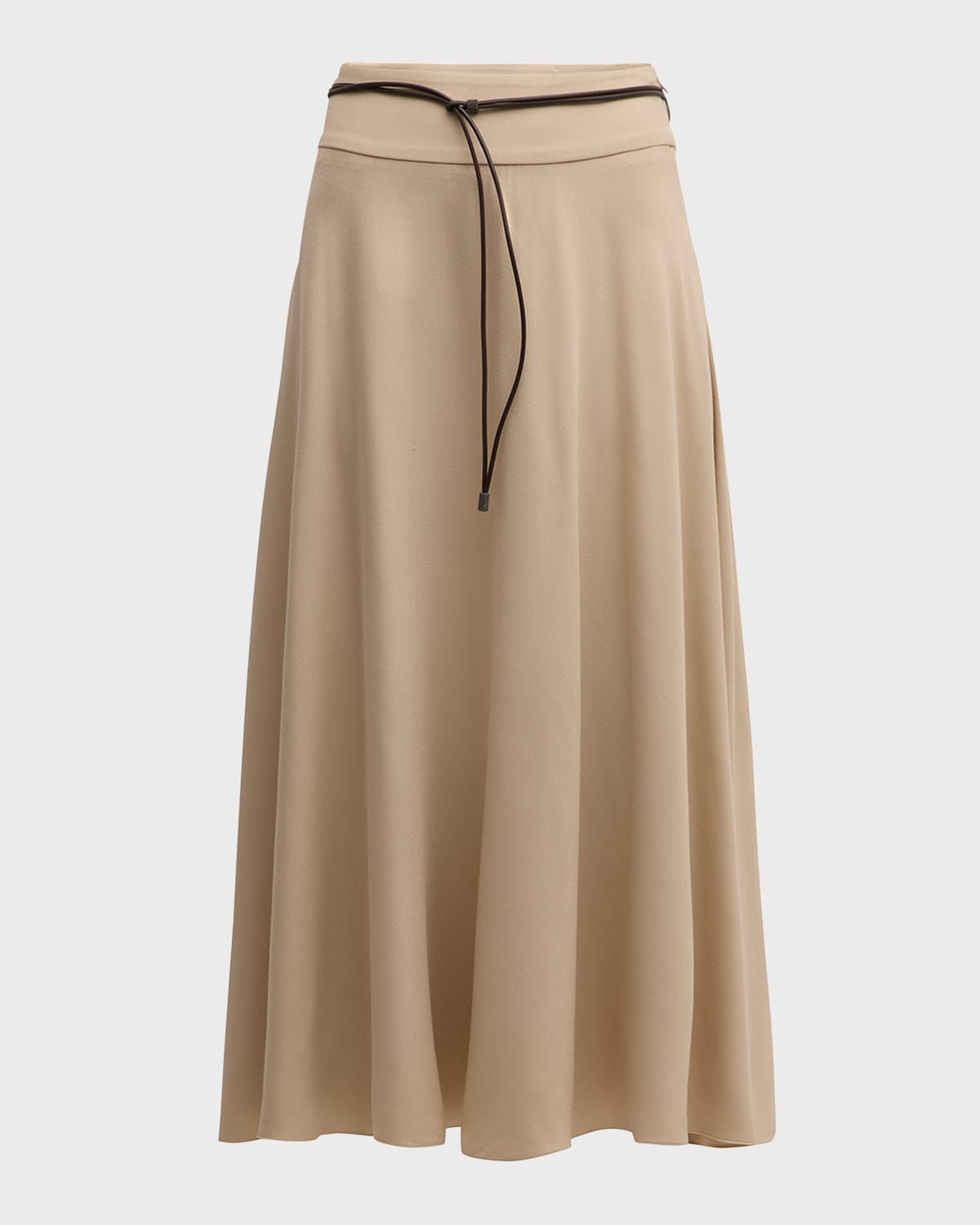 Belted Circle-Cut Midi Skirt