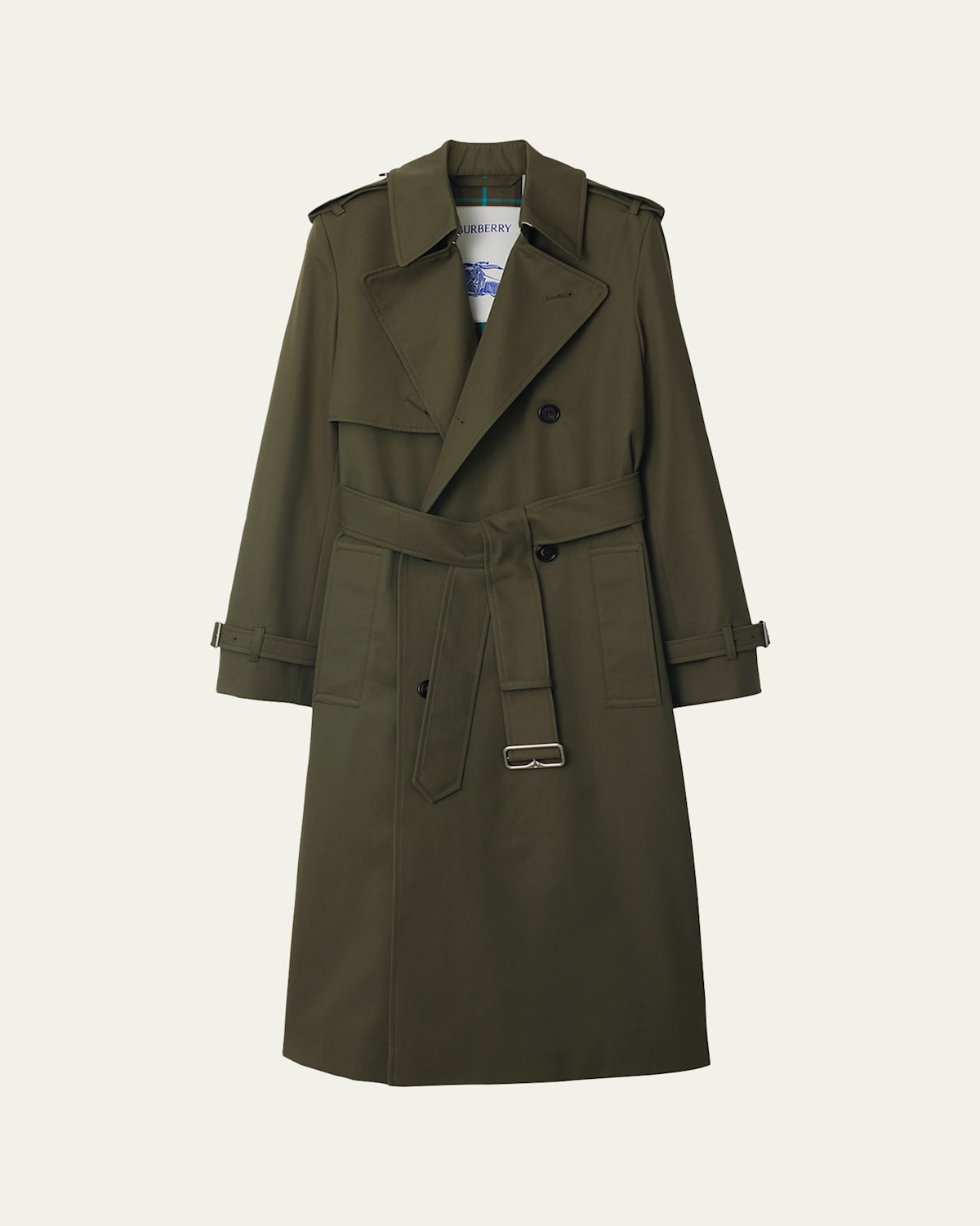 Belted Double-Breasted Trench Coat, Green