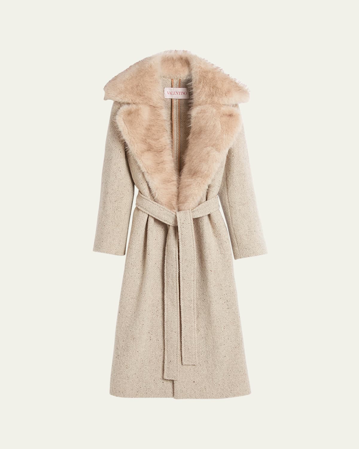 Belted Faux Fur Collar Wool Coat