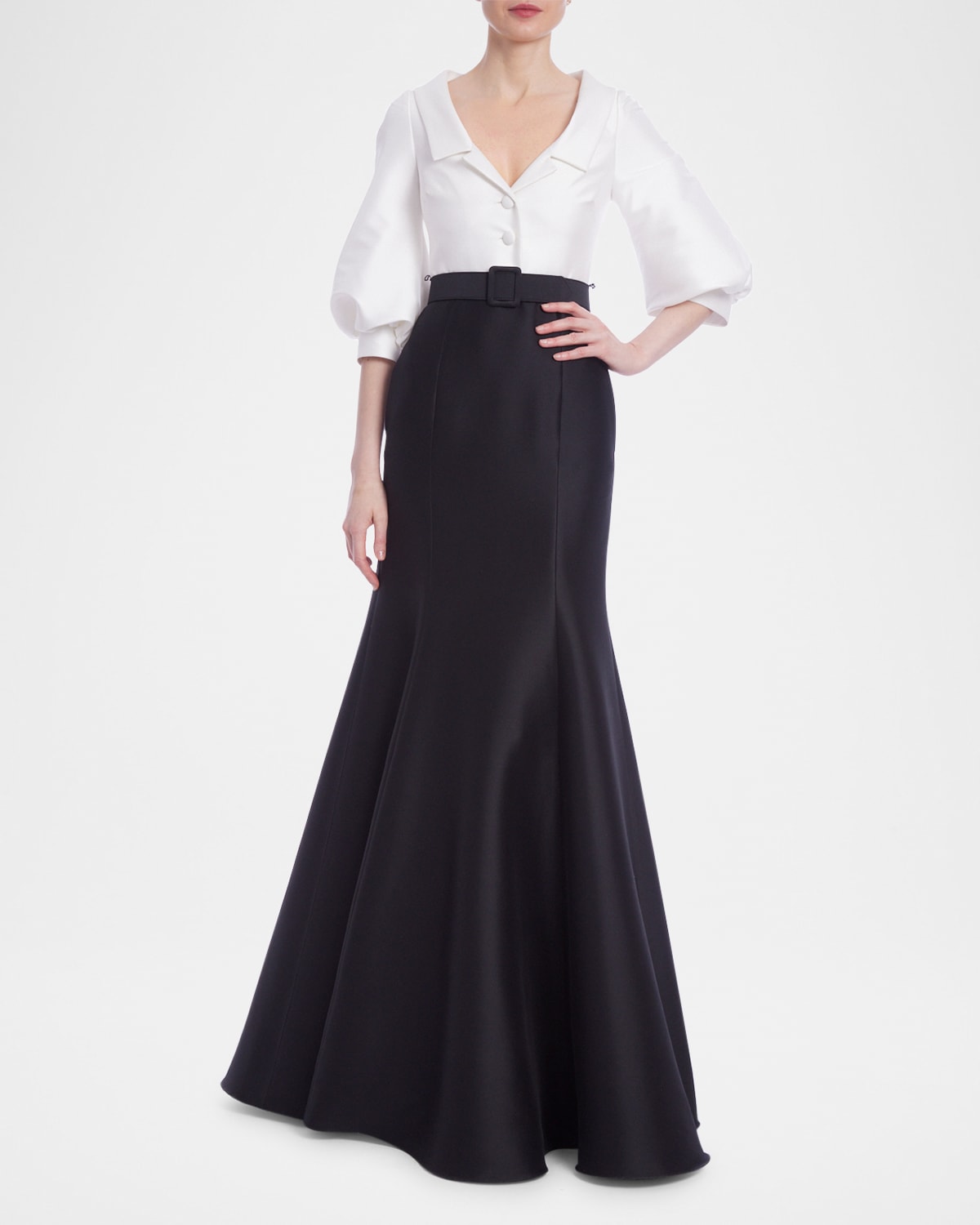 Belted Two-Tone Trumpet Shirt Gown