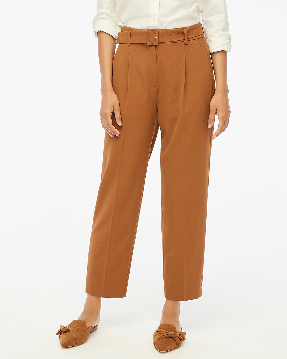 Belted straight-leg trouser pant