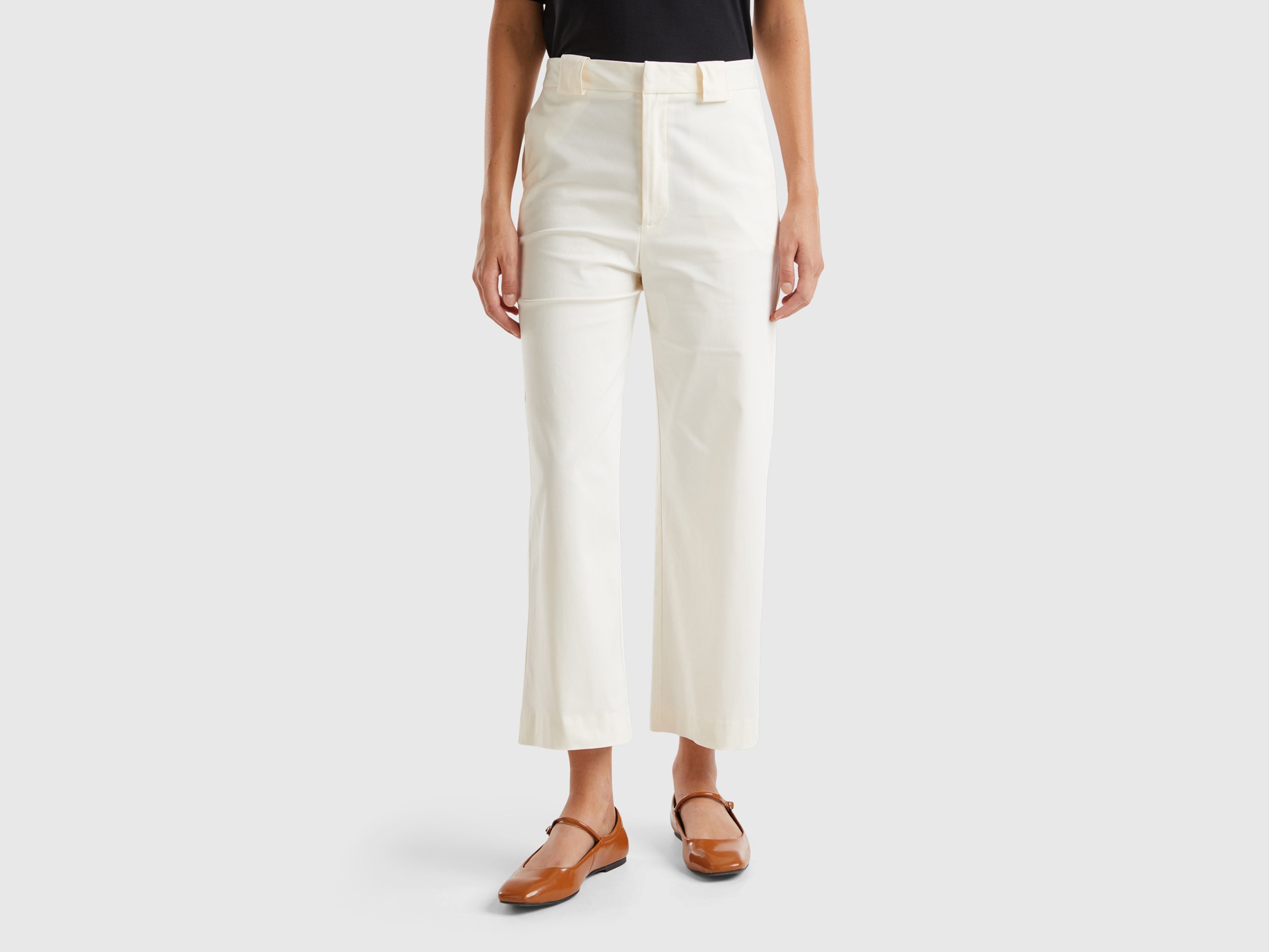 Benetton, Cropped Straight Leg Trousers, size , Creamy White, Women