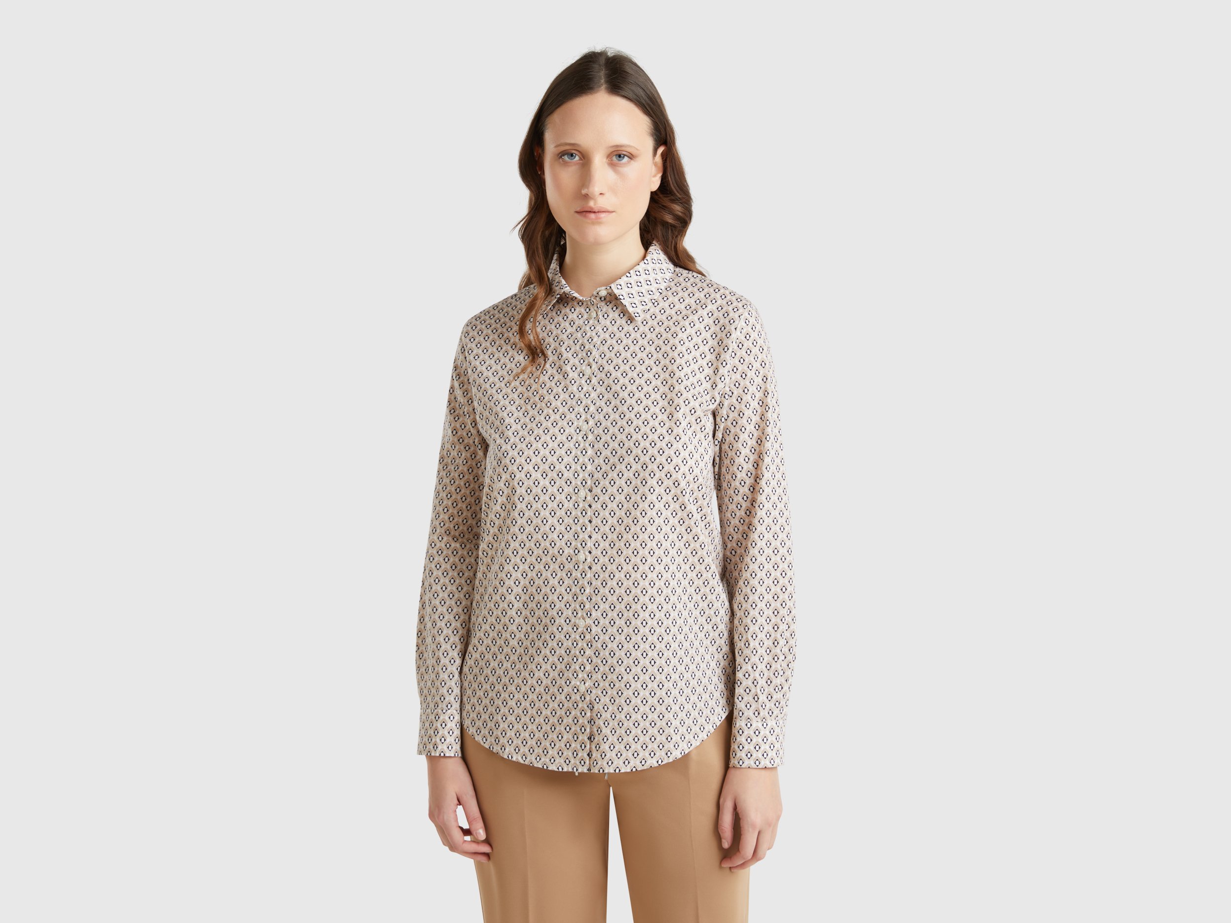 Benetton, Patterned Beige Shirt, size XXS, Beige, Women