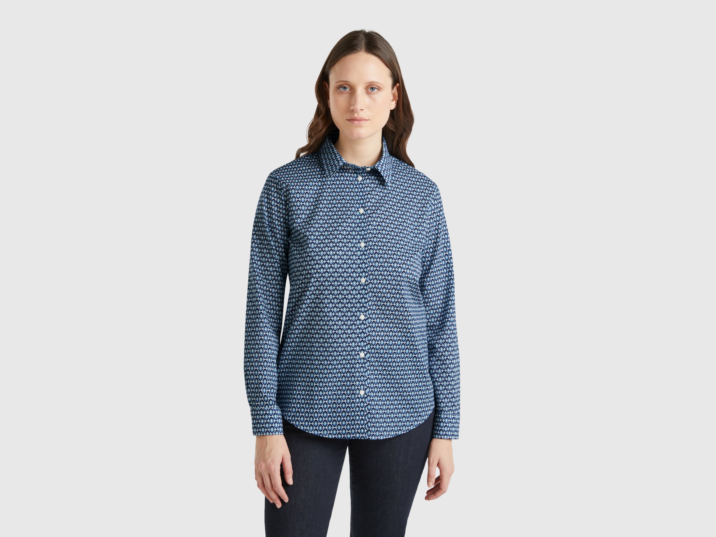 Benetton, Patterned Blue Shirt, size XXS, Blue, Women