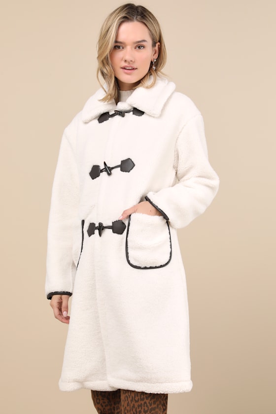 Berber Cream Shearling Collared Toggle Coat