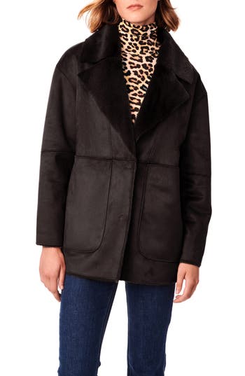 Bernardo Faux Shearling Coat in Black at Nordstrom Rack, Size X-Small