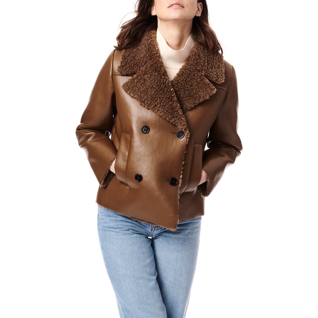 Bernardo Faux Shearling Double Breasted Coat in Saddle at Nordstrom Rack, Size Large